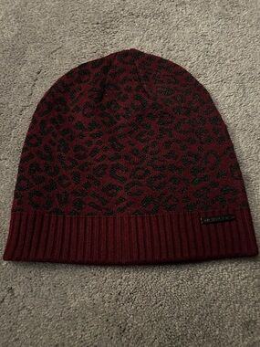 Michael Kors Maroon Leopard Print Beanie